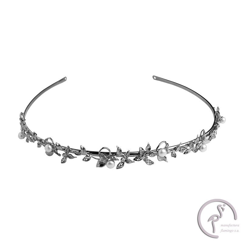 Diadema en plata circonitas y perlas de ceremonia - joyeriaelfaro.com
