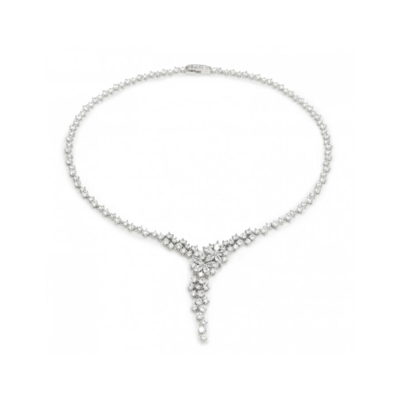 Collar cascada Floral en plata de ley y circonitas - joyeriaelfaro.com