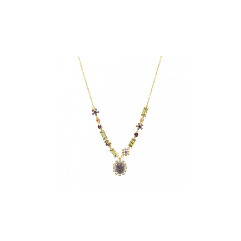 Gargantilla plata dorada con amatista y cuarzos - joyeriaelfaro.com