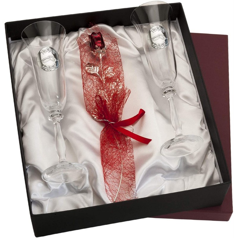 Copas personalizadas con rosa para novios cristal bohemia grabado