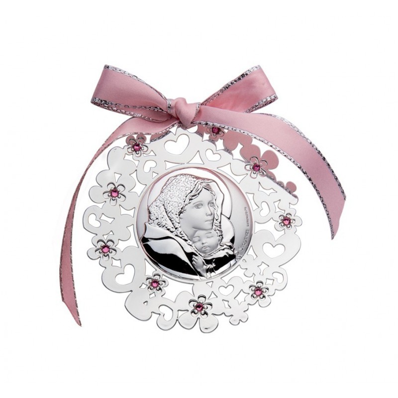 Medallon cuna virgen strass rosa