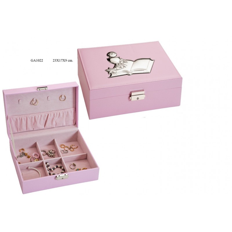 JOYERO COMUNION ROSA SIMIL PIEL 23X17X9