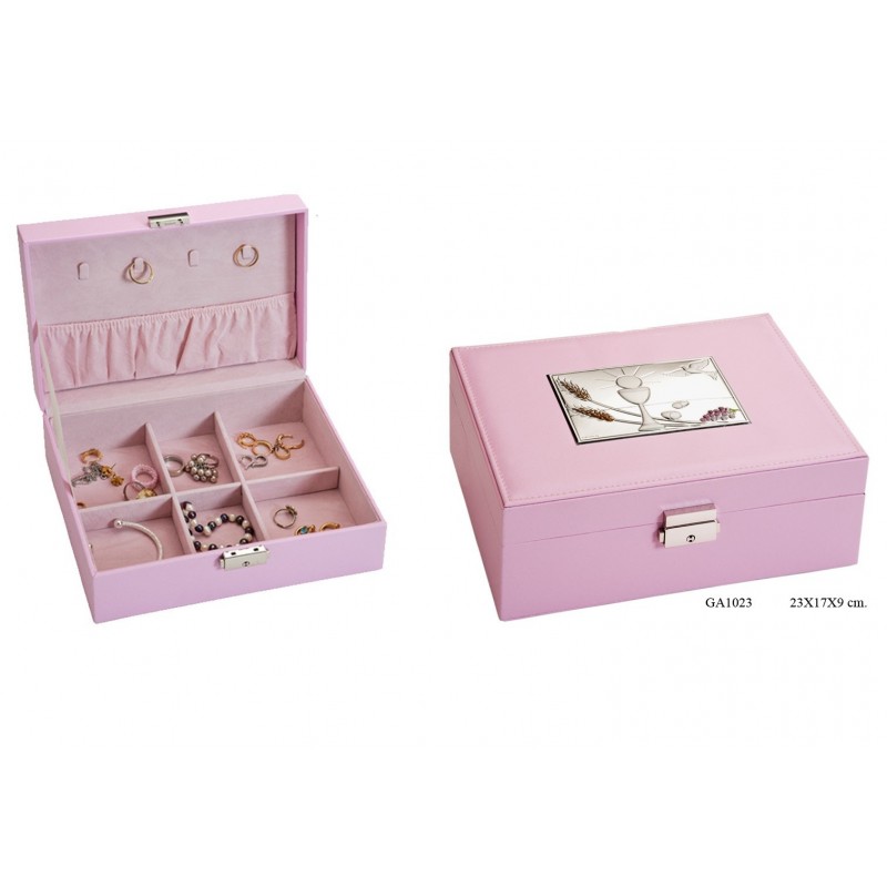 JOYERO COMUNION SIMIL PIEL ROSA 23X17X9