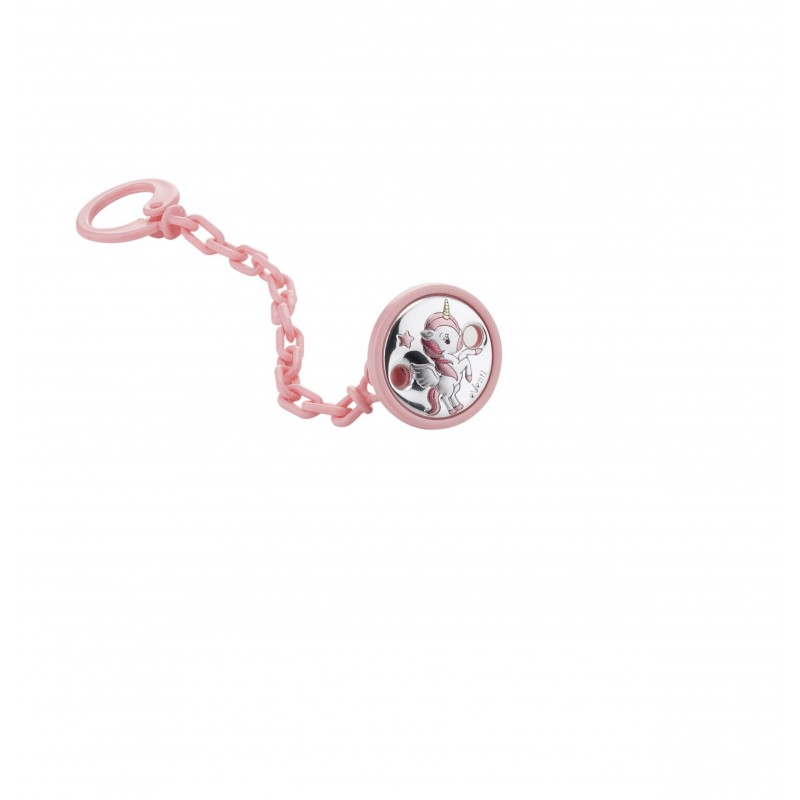 Pinza chupete unicornio rosa con plata