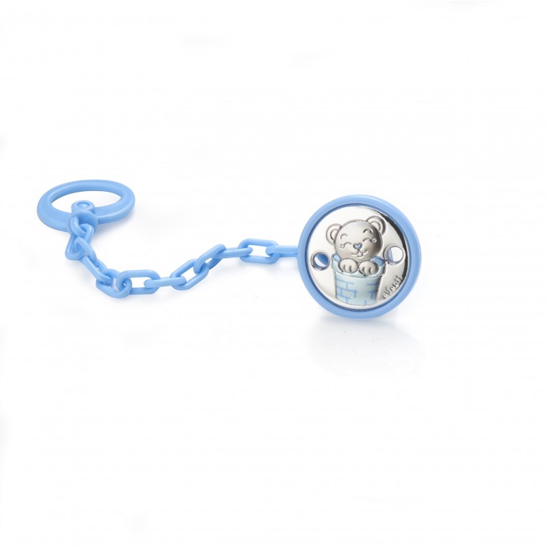 Pinza chupete oso globo celeste con plata