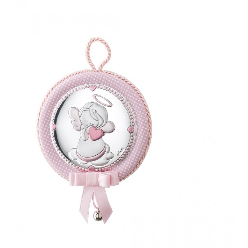 Medallon musical redondo angel corazon blanco