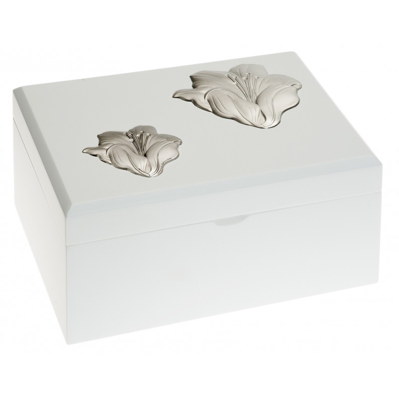 Joyero musical 20x15x10 blanco adornos plata bilaminada