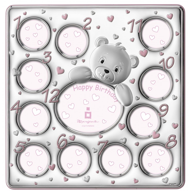 Marco fotos personalizado oso 12 meses rosa