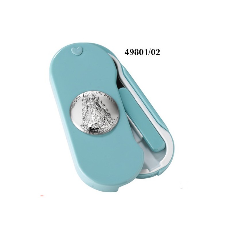 Set cubiertos virgen del rocio celeste Personalizados