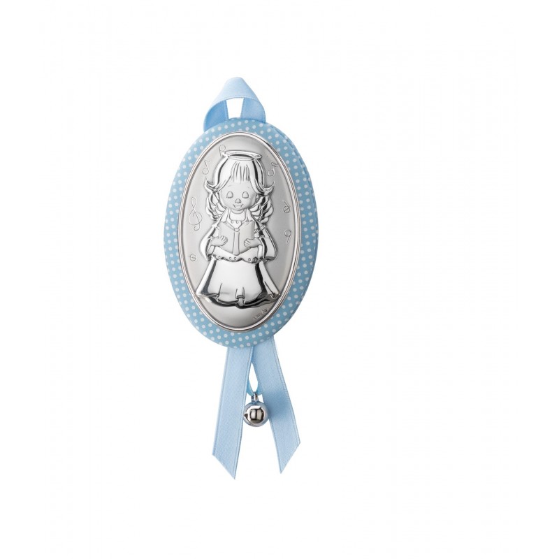 Medallon piel angel libro oval celeste