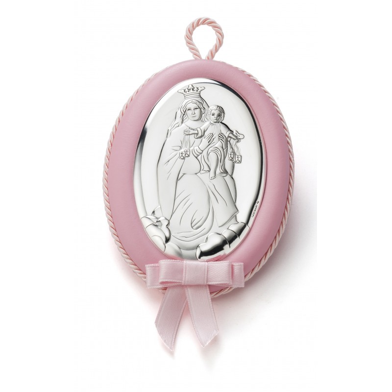 Medallon carrito bebe cuna musical virgen carmen azul