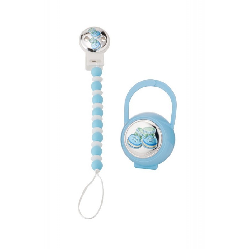 Set portachupetes  pinza celeste zapatitos