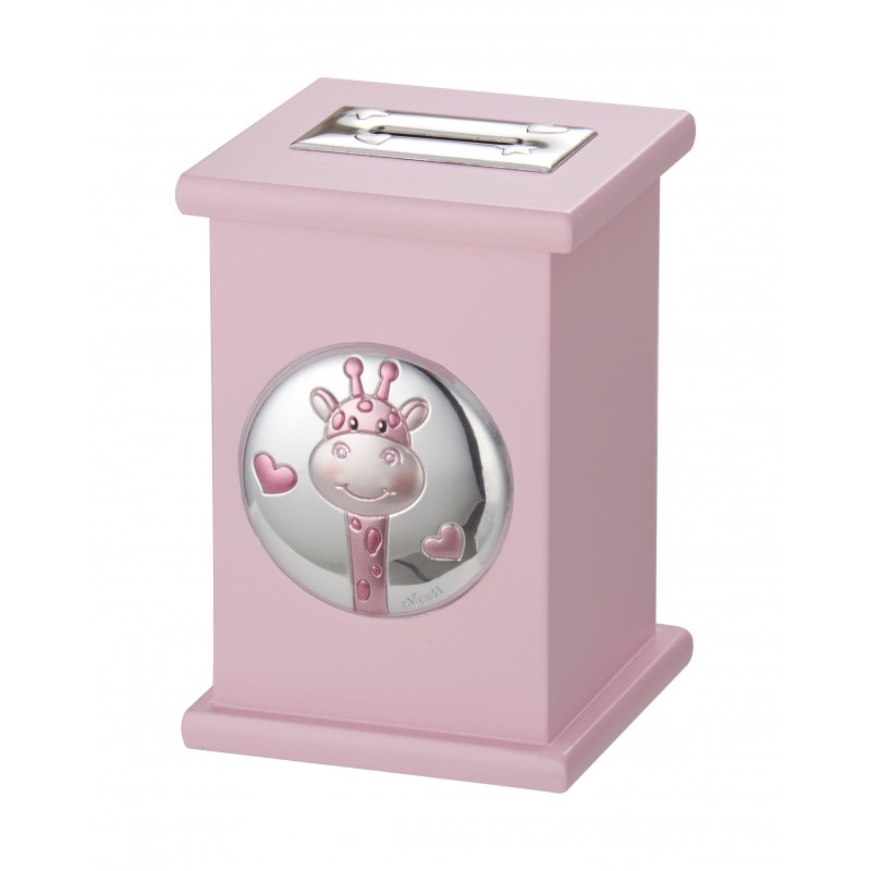 HUCHA JIRAFA ROSA Personalizado en Plata Bilaminada Personalizado en Plata Bilaminada