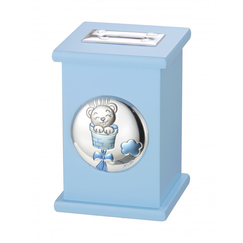 HUCHA OSO GLOBO CELESTE Personalizado en Plata Bilaminada Personalizado en Plata Bilaminada