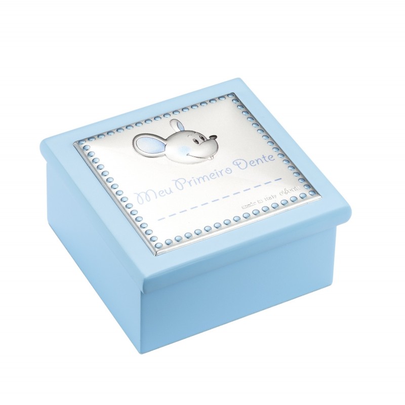 Caja diente madera ratón celeste español 8x8x4