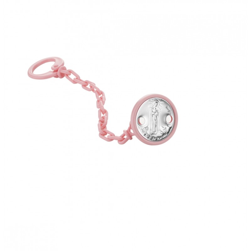 Pinza chupete virgen fatima rosa con plata