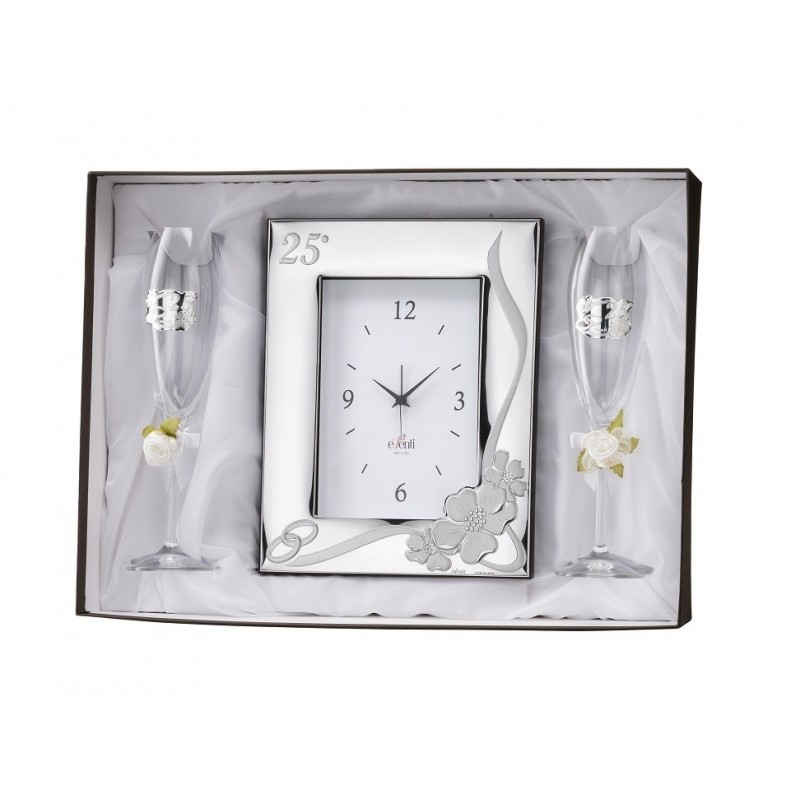 Set reloj 13x18 copas 25 aniversario personalizado para bodas plata