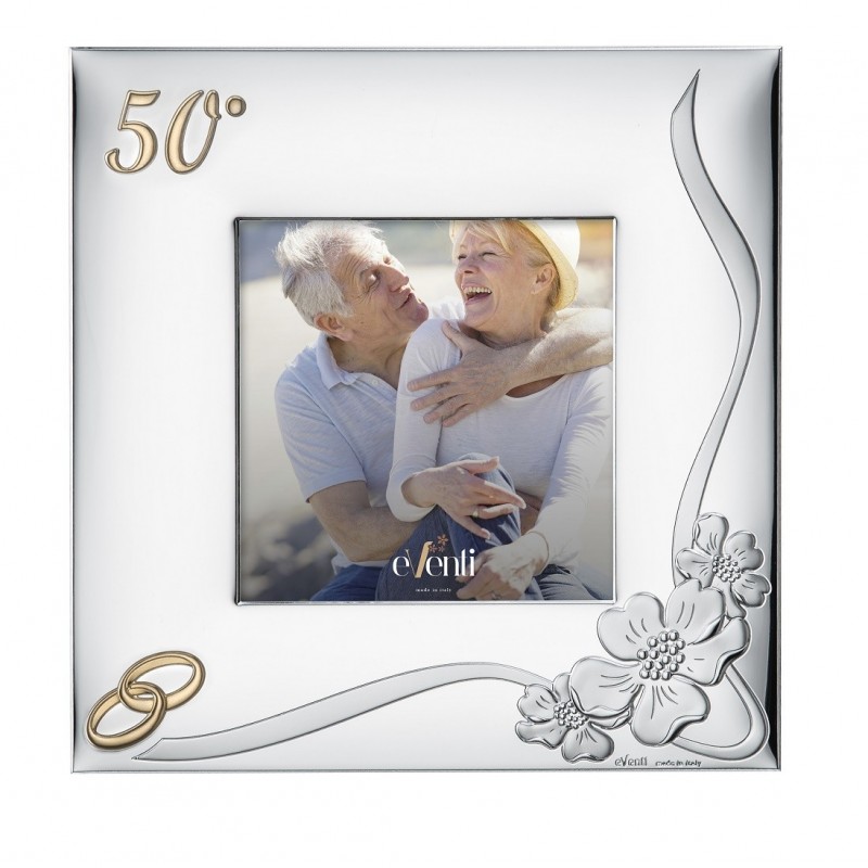 Marco fotos personalizado cuadra. 50 aniv 13x13 bodas oro plata bilaminada