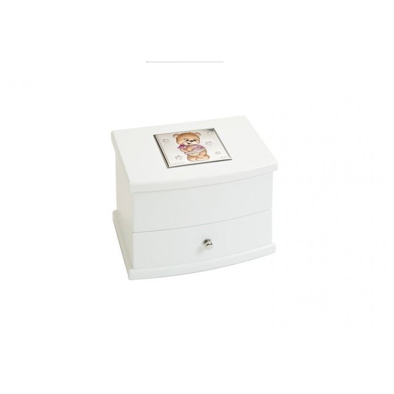 Joyero musical blanco elefante 18x13x13 adornos plata bilaminada