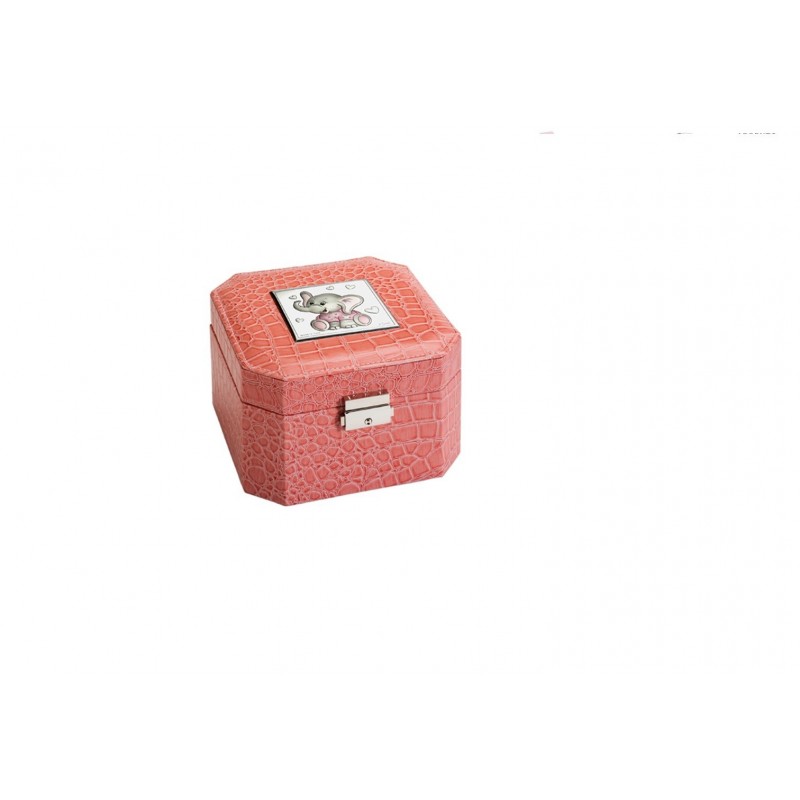 Joyero simil piel rosa elefante adornos plata bilaminada