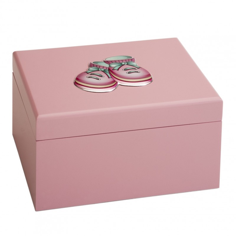 Joyero rosa patucos 21x15x12 adornos plata bilaminada