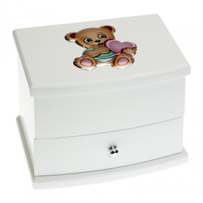 Joyero musical bailarina 18x13x13 blanco oso adornos plata bilaminada