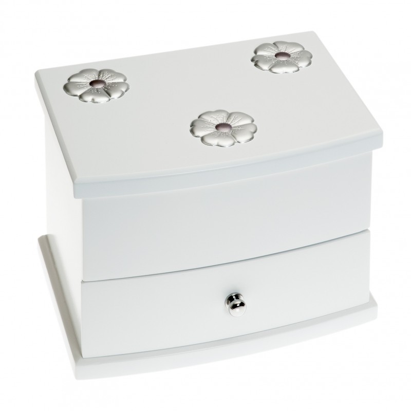 Joyero blanco flores 18x13x13 adornos plata bilaminada