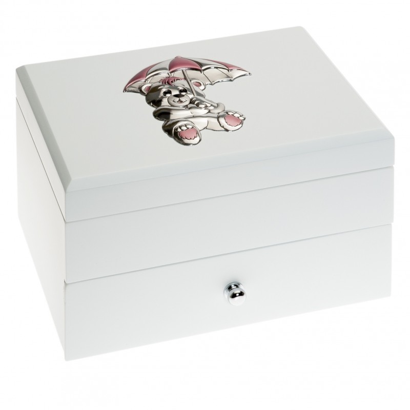 Joyero musical blanco 20x15x12 adornos plata bilaminada