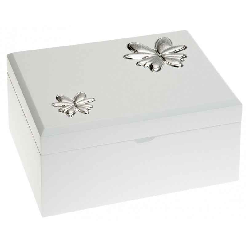 Joyero musical blanco 20x15x10 adornos plata bilaminada