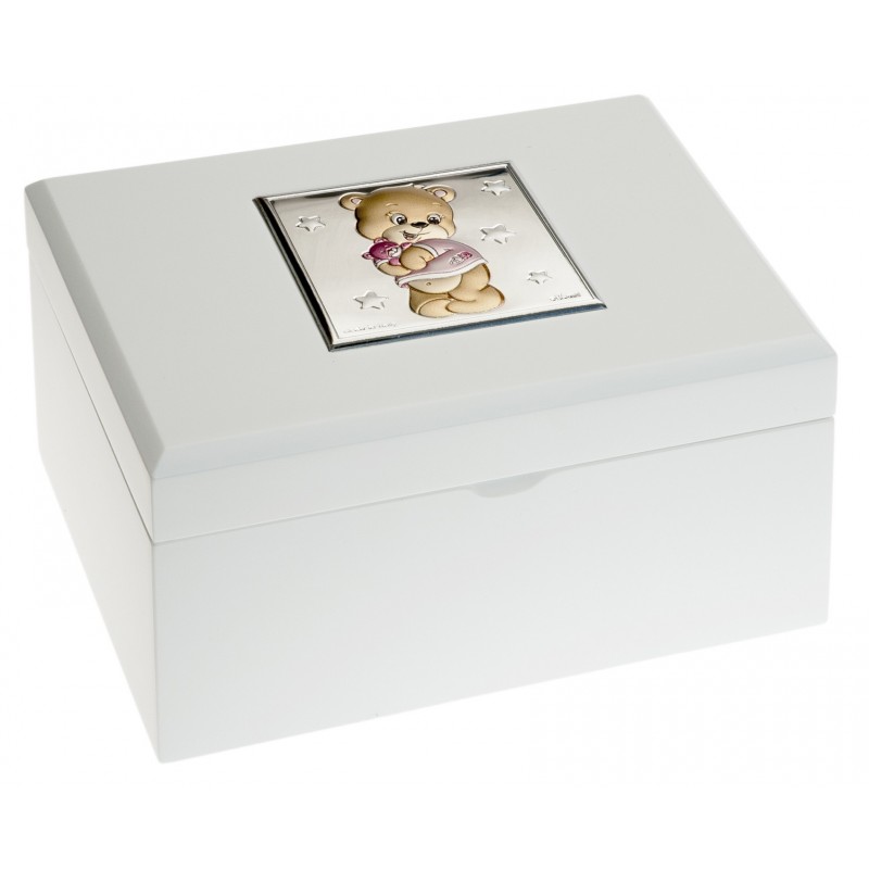 Joyero blanco oso 20x15x10 adornos plata bilaminada