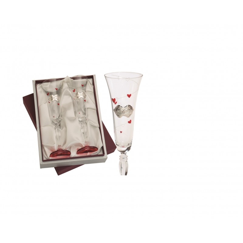 Estuche copas 50 aniversario corazones rojos personalizadas bodas oro