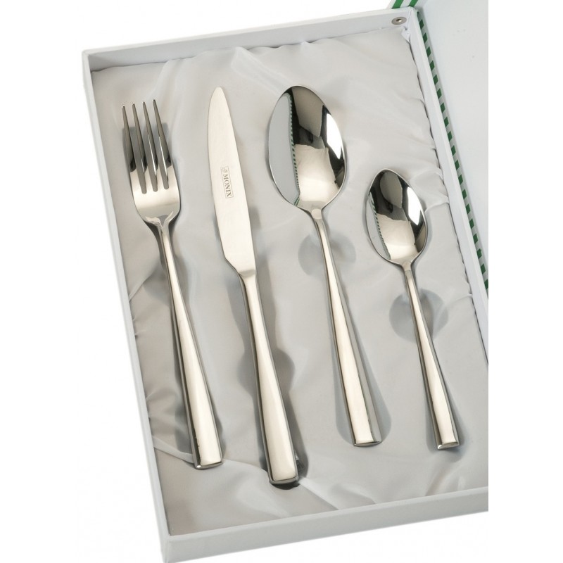 Set 4 cubiertos lineas rectas estuche beige Personalizados