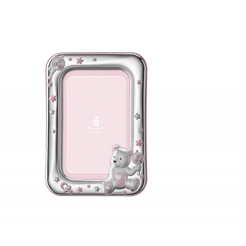 Marco fotos personalizado oso sonajero rosa 9x13 
