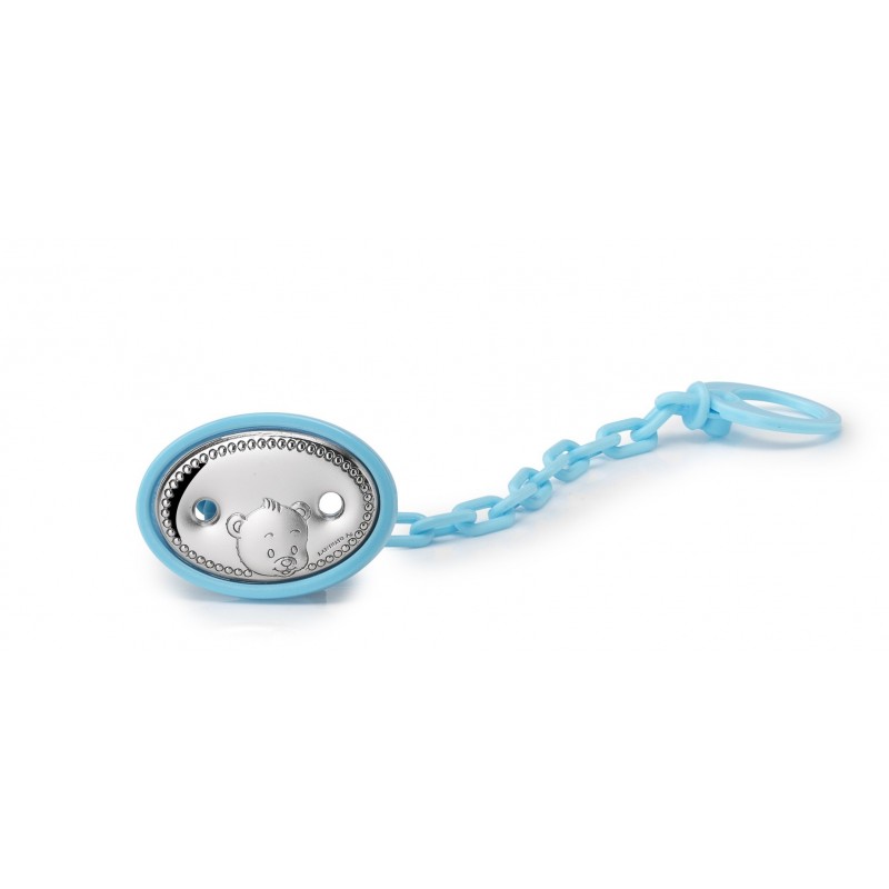 Pinza chupete grabar oso blanca con plata