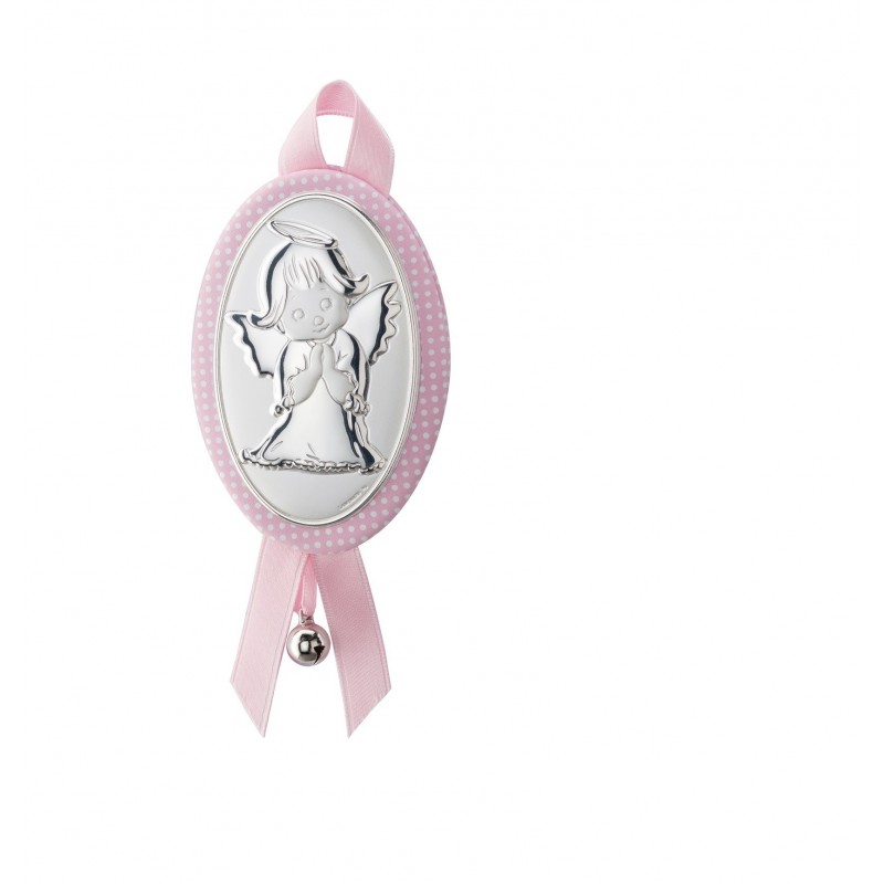 Medallon piel angel rezando rosa oval