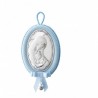 Medallon piel musical virgen niño oval celeste