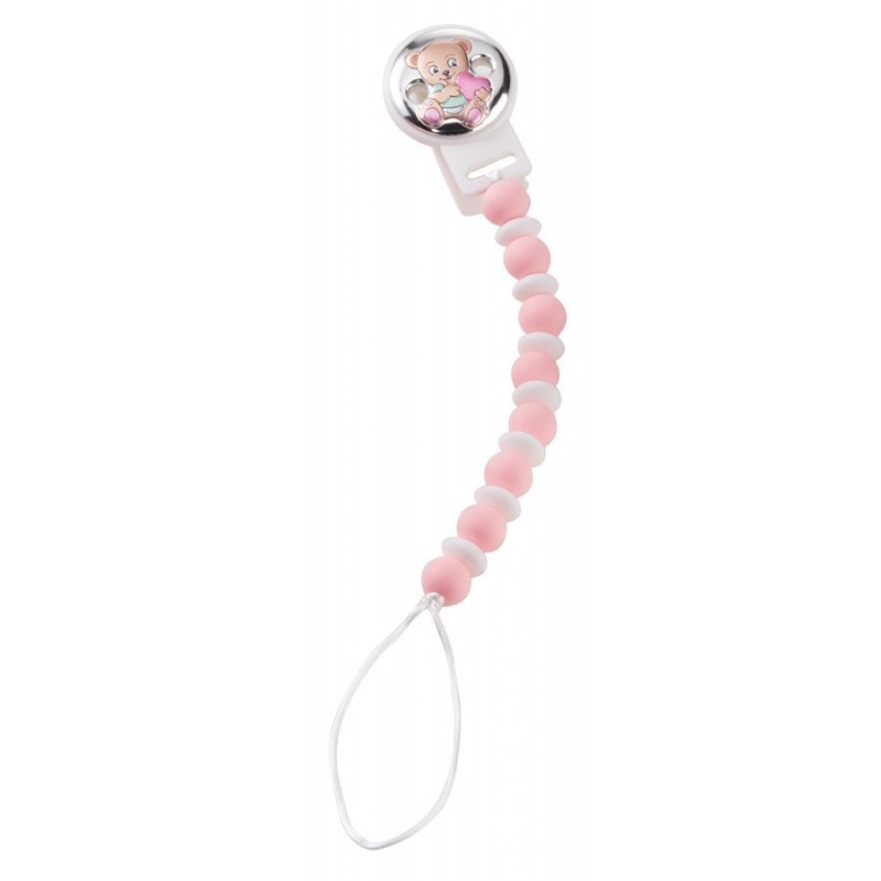 Pinza oso corazon rosa con plata