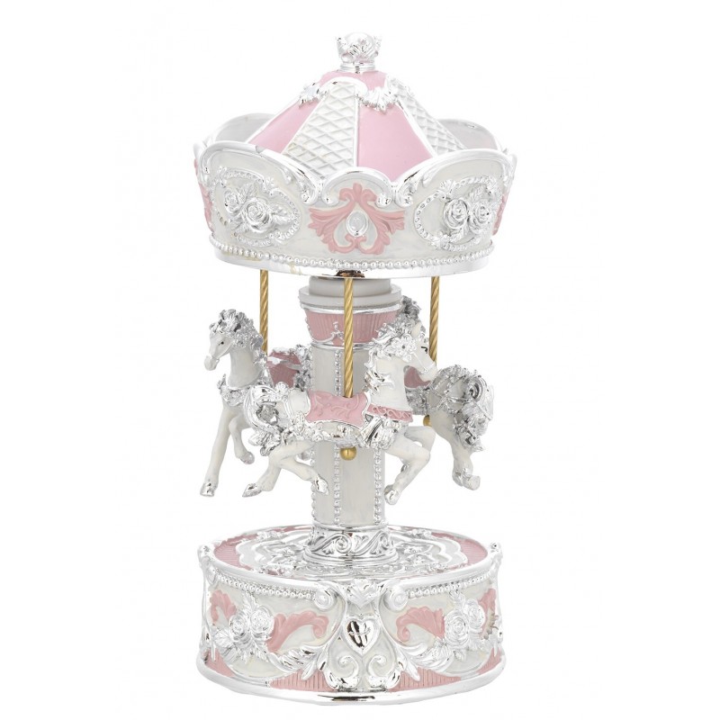 Carrousel caballos rosa 9x20cms ceramica