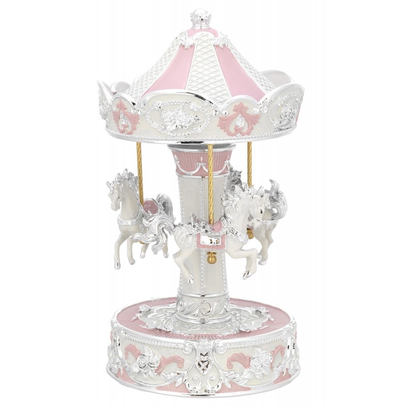 Carrousel caballos ceramica rosa 12x26cms