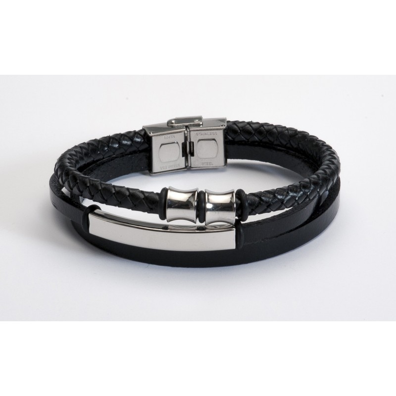 Pulsera piel negra caballero