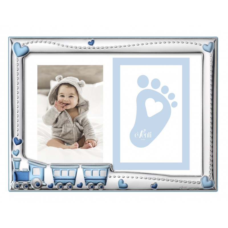 Marco fotos personalizado tren celeste huella 16x21cms