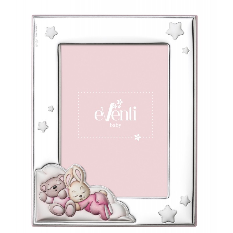 Marco fotos personalizado oso y conejo 9x13 rosa