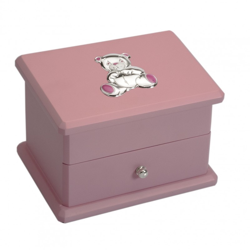 Joyero bailarina musical oso 18x13x13 adornos plata bilaminada