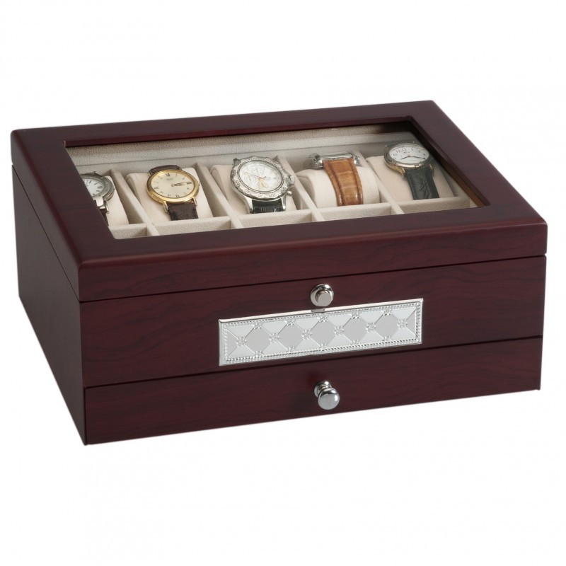 Caja 10 relojoes6 boligrafos adornos plata bilaminada