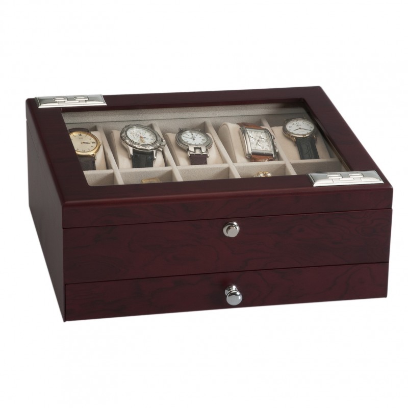 Caja 10 relojes 6 boligrafos adornos plata bilaminada