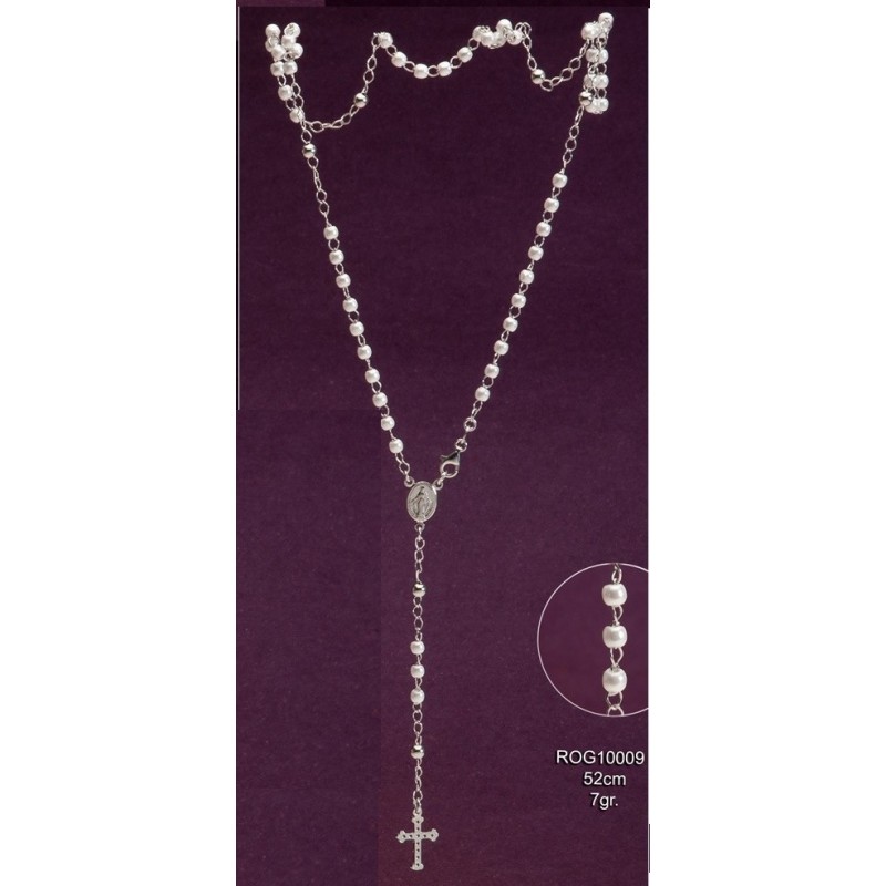 Rosario bola nácar 52cms, 7gr plata broche ROG10009