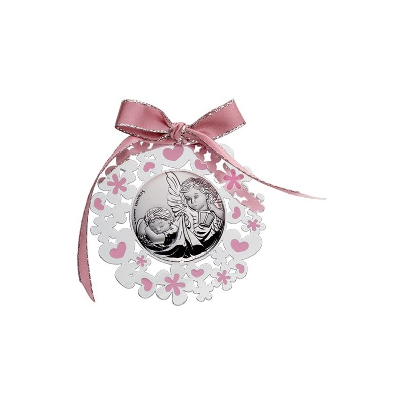 Medallon angel guarda esmalt. rosa 6 cms