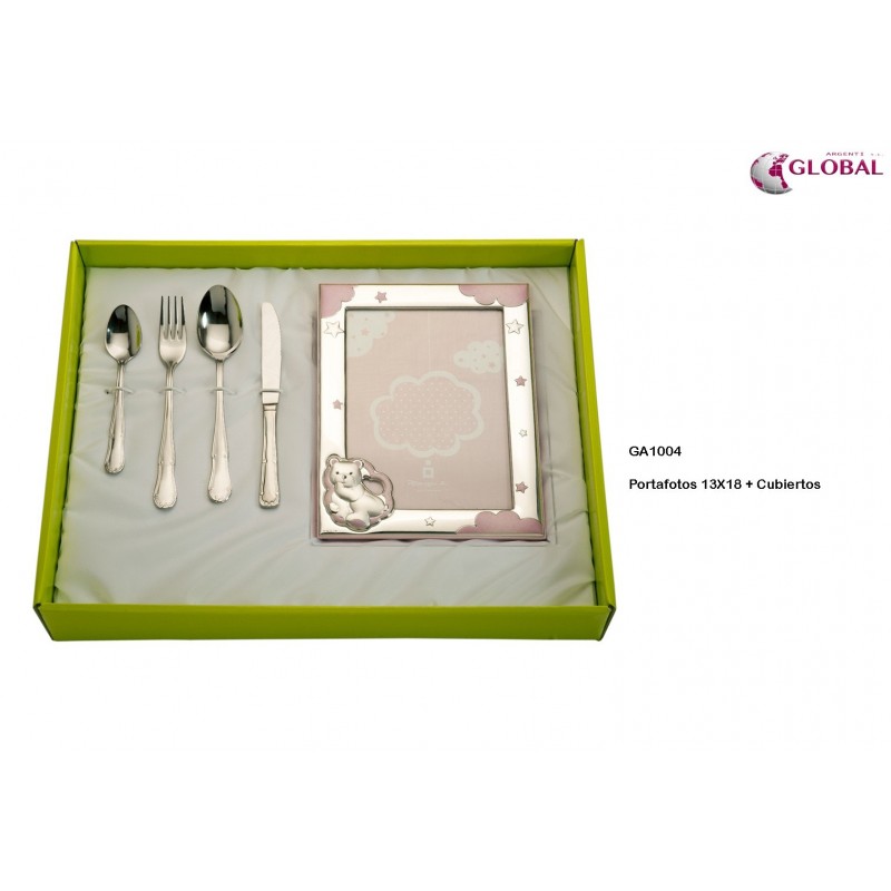 **SET P.FOTOS CELESTE 13X18 Y JUEGO CUBIERTOS 4PCS