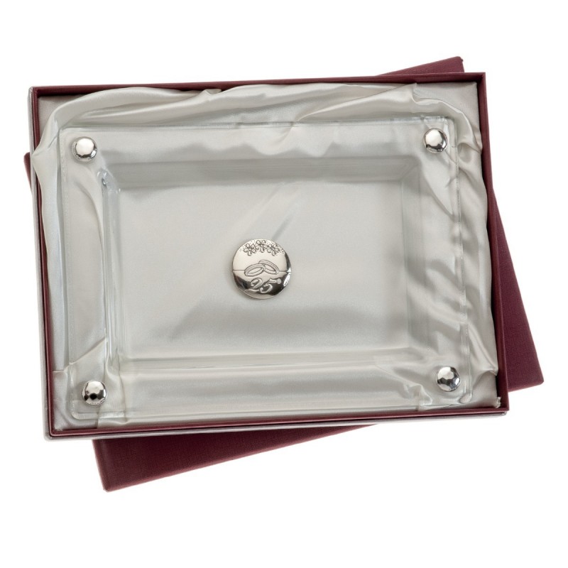 BANDEJA BODAS PLATA CRISTAL 24.5X18 C/ESTUCHE