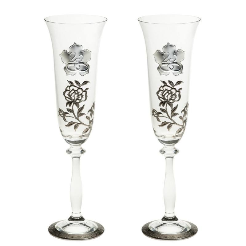 ESTUCHE COPAS ALIANZAS DECORAC. FLOR PINTURA PLATA